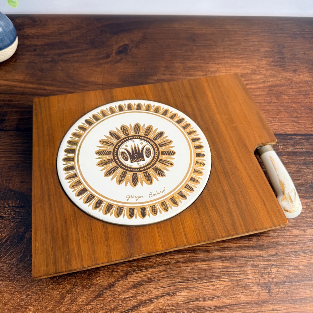 Vintage Georges Briard Teak Cheese Board with Ceramic Tile & Original Knife